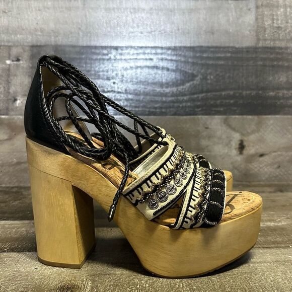 NEW Sam Edelman Mel Embroidered Wooden Platform Sandals 8.5 - Picture 9 of 11